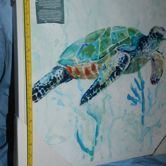 Carol Robinson Blue Sea Turtle Swim Canvas Wall Art 24" x 24" Framed🆕⌚📦🏃🏻⚡ - Picture 11 of 13